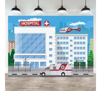 ASDCXZ 8x6ft Hospital Backdrop Cartoon Ambulance Aircraft Photography Background Doctor Office Paramedic Retirement Party Banner Decorations Healthcare Nurse Graduation Parties Photo Booth Prop