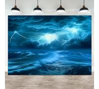 ASDCXZ 8x6ft Ocean Rainstorm Lightning Backdrop Raging Sea Waves Gloomy Sky Dark Clouds Thunder Photography Background Nautical Adventure Banner Decorations Birthday Portrait Photo Booth Prop