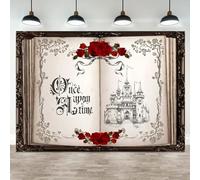 ASDCXZ 8x6ft Once Upon a Time Backdrop Princess Castle Wedding Party Photography Background Fairytale Book Romantic Story Red Roses Bridal Shower Decorations Birthday Portrait Photo Booth Prop