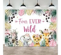 ASDCXZ 9x6ft 4th Birthday Backdrop Four Ever Wild Photography Background Jungle Forest Animal Tropical Green Pink Leaf Boy Girl 4th Birthdays Party Banner Decorations Kid Parties Photo Booth Prop