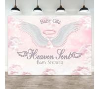ASDCXZ 9x6ft Baby Shower Backdrop Baby Girl Heaven Sent Photography Background White Wings Clouds Pink Sky Paradise Princess Girls Party Banner Decorations Newborn Gender Reveal Photo Booth Prop