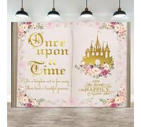 ASDCXZ 9x6ft Once Upon a Time Backdrop Pink Flower Gold Castle Photography Background Fairy Tale Books Floral Princess Girls Birthday Banner Decorations Fairytale Wedding Portrait Photo Booth Prop
