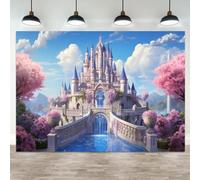 ASDCXZ 9x6ft Princess Castle Backdrop Pink Floral Blue Sky Photography Background White Cloud Forest Mountain Girls Birthday Baby Shower Banner Decorations Wedding Party Portrait Photo Booth Prop
