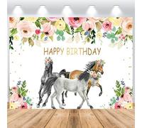 ASDCXZ Birthday Backdrop 2.2x1.5m, Three Pentium Horse Colorful Flowers Leaves 13th Birthday Photo Backdrop, Vinyl Photography Backdrop for Boy Girl Birthday Party Decoration