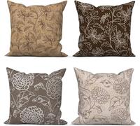 ASDCXZ Boho 4pcs Set 40x40 cm Sofa Cushion Cover Decorative Pillow Cover Vintage Beige Brown Grey Flower Leaves Washable Polyester Flax Textile Outdoor Cushion Cover
