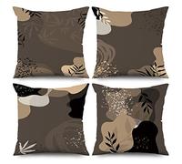 ASDCXZ Boho Cushion Cover 40x40 cm 4er Set Brown, Modern Abstract Art Boho Style Leaves Sofa Deco Cushion Covers Pillow Cover Washable Polyester Flax Textile Outdoor Cushion Cover