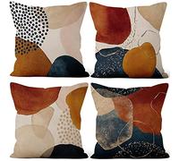 ASDCXZ Boho Cushion Cover 40x40 cm 4er Set, Modern Abstract Art Beige Brown Sofa Deco Pillow Cover Washable Polyester Flax Textile Outdoor Upholstery