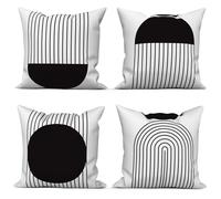 ASDCXZ Boho Cushion Cover 40x40 cm 4er Set, Modern Abstract Art Black Sun White Sofa Deco Cushion Covers Cushion Cover Washable Polyester Flax Textile Outdoor Pillow Cover Cushion Cover