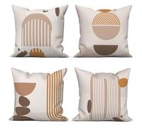 ASDCXZ Boho Cushion Cover 40x40 cm 4er Set, Modern Abstract Art Brown Sun Beige Sofa Deco Cushion Covers Cushion Cover Washable Polyester Flax Textile Outdoor Pillow Cover Cushion Cover