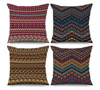 ASDCXZ Boho Cushion Cover 40x40 cm 4er Set, Retro Boho Geometric Stripe Colorful Sofa Cushion Cover Decorative Cushion Covers Cushion Covers Washable Polyester Flax Textile Outdoor Cushion Cover