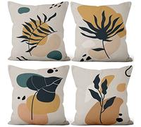 ASDCXZ Boho Cushion Cover 45x45 cm 4er Set, Modern Minimalist Abstract Art Leaves Beige Deco Cushion Covers Cushion Cover Washable Polyester Flax Textile Upholstery Pillow Cover Cushion Cover