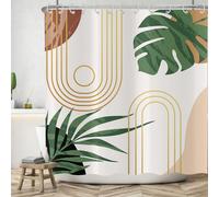 ASDCXZ Boho Leaves Shower Curtain 180x180 cm, Modern Abstract Art Boho Black Green Leaves Gold Beige Bath Washable Shower Curtains Polyester Textile Waterproof Bath Curtain for Bathtub with 12 Hooks