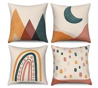 ASDCXZ Boho Pillow Cover 50x50 cm 4er Set, Modern Abstract Art Lace Moon Spot Beige Sofa Deco Cushion Covers Pillow Cover Washable Polyester Flax Textile Upholstery Pillow Cover Pillow Cover