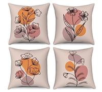 ASDCXZ Boho Pillow Set, 40x40 cm, 4pcs - Abstract Boho Style Flower Leaves Rose Sofa Cushion Covers, Washable Polyester Flax Textile