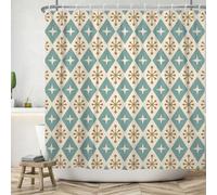 ASDCXZ Boho Shower Curtain 180x180 cm, Modern Boho Blue Beige Star Rule Geometry Pattern Bath Washable Shower Curtains Polyester Textile Waterproof Bath Curtain for Bathtub with 12 Hooks
