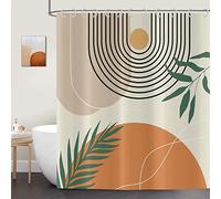 ASDCXZ Boho Shower Curtain 180x200 cm, Modern Abstract Art Boho Style Sun Moon Leaves Beige Bath Washable Shower Curtains Polyester Textile Waterproof Shower Curtain for Bathtub with 12 Hooks