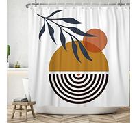 ASDCXZ Boho Shower Curtain 90x180 cm, Modern Abstract Art Boho Style Orange Sun Leaves White Bath Washable Shower Curtains Polyester Textile Waterproof Bath Curtain for Bathtub with 6 Hook