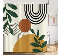 ASDCXZ Boho Style Shower Curtain 180x200 cm, Modern Abstract Art Boho Sun Green Leaves Yellow Bath Washable Shower Curtains Polyester Textile Waterproof Shower Curtain for Bathtub with 12 Hooks