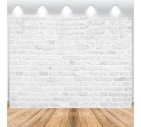 ASDCXZ Brick Wall Backdrop 2.7x1.8m, White Gray Brick Wall Retro Photo Backdrop, Vinyl Photography Backdrop for Baby Shower Birthday Family Celebration Party Photo Booth Studio Prop
