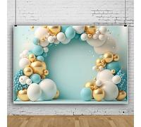ASDCXZ Cake Smash Photo Backdrop 7x5ft, Light Blue White Gold Balloon Baby Birthday Party Backdrop Photography, Vinyl