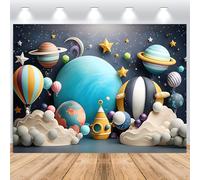 ASDCXZ Cartoon Space Photo Backdrop 7x5FT, Universe Planet Galaxy Stars Kids Outer Space Birthday Theme Photography Backdrop for Boy 1st Birthday Baby Shower Party Decoration Banner Studio Props