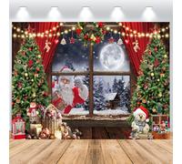 ASDCXZ Christmas Backdrop 1.8x1.2m, Santa Claus Coming Window Christmas Tree Snow Scene Glitter Photo Backdrop, Vinyl Family Celebration Party Ornaments Photography Backdrop Banner