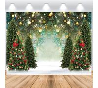 ASDCXZ Christmas Backdrop 10x6.5FT, Dreamy Snowfield Green Christmas Tree Glitter Photo Backdrop, Vinyl Winter Christmas Family Reunion Party Decoration Photography Backdrop Banner