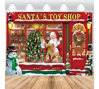 ASDCXZ Christmas Backdrop 6x4FT, SANTA'S TOY SHOP Cartoon Santa Claus Snowman Photo Backdrop, Vinyl Winter Christmas Family Reunion Party Decoration Photography Backdrop Banner