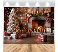 ASDCXZ Christmas Backdrop 7x5FT, Winter Fireplace Candle Xmas Tree Gift Box Xmas Theme Photography Background Christmas New Year's Holiday Family Celebration Party Home Decoration Banner
