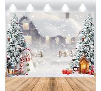 ASDCXZ Christmas Backdrop 8x6FT, Winter Snow Xmas Tree Gift Wooden Wall Xmas Theme Photography Background Christmas New Year Holiday Family Celebration Party Home Decoration Banner