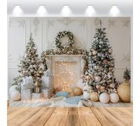 ASDCXZ Christmas Photography Backdrop 5x3FT, White Vintage Fireplace Classic Interior Flocked Xmas Tree Gold Photo Backdrop for Christmas New Year Party Decorations Background Banner Photo Props