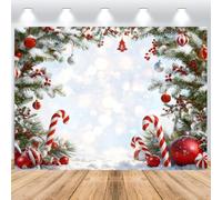 ASDCXZ Christmas Photography Backdrop 6x4FT, Winter Wonderland Red Candy Cane Xmas Bauble Snow Scene Pine Branches Photo Backdrop Christmas Family Party Decorations Background Banner Photo Props