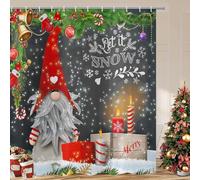 ASDCXZ Christmas Shower Curtain 180 x 180 cm, Winter Goblins Snow Scene Red Decorate Xmas Washable Bathroom Shower Curtains Polyester Textile Waterproof Shower Curtain for Bathtub with 12 Hooks