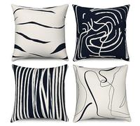 ASDCXZ Cushion Cover 40x40 cm 4er Set, Simple Art Lines Dark Blue White Sofa Deco Cushion Covers Cushion Cover Washable Polyester Linen Textile Upholstery Pillow Cover Cushion Cover
