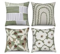ASDCXZ Cushion Cover 40x40 cm 4pcs Set, Modern Fresh Flower Line Green White Beige Sofa Deco Cushion Covers Cushion Cover Washable Polyester Flax Textile Outdoor Pillow Cover Cushion Cover