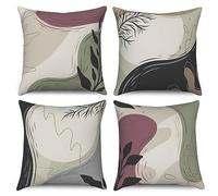 ASDCXZ Cushion Cover 45x45 cm 4er Set, Modern Abstract Art Boho Style Graffiti Beige Sofa Deco Cushion Covers Cushion Cover Washable Polyester Flax Textile Outdoor Pillow Cover Cushion Cover