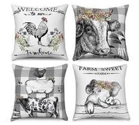 ASDCXZ Cushion Cover 45x45 cm 4pcs Set, Farm Cute Animal Chicken Cattle Sheep Pig Sofa Deco Cushion Covers Cushion Cover Washable Polyester Flax Textile Outdoor Pillow Cover Cushion Cover