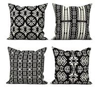 ASDCXZ Cushion Cover Boho 40x40 cm 4pcs Set, Boho Rule Geometry Pattern Black White Sofa Cushion Cushion Covers Cushion Covers Washable Polyester Flax Textile Upholstery Pillow Cover Cushion Cover