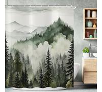 ASDCXZ Dark Green Misty Forest Shower Curtain 180x200 cm, Mountain Pine Cloud Forest Landscape Tree Rustic Waterproof Bath Curtain Polyester Textile Washable Shower Curtains for Bathtub with 12 Hooks