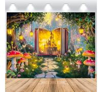 ASDCXZ Enchanted Forest Photo Backdrop 7x5FT, Fairy Tale Magic Wonderland Garden Backdrops Photography Background Mushroom Butterfly Forest Princess Castle Party Decoration Banner Studio Props