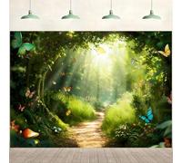 ASDCXZ Enchanted Forest Photo Backdrop 8x6FT, Spring Fairy Tale Magic Wonderland Garden Photography Background Mushroom Butterfly Jungle Theme Kids Girls Birthday Party Decoration Banner