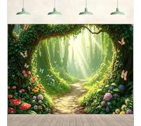 ASDCXZ Enchanted Forest Photography Backdrop 10x6.5FT, Magic Green Jungle Butterfly Mushroom Garden Photography Background for Kids Girls Birthday Party Decorations Background Banner Photo Props