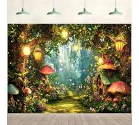 ASDCXZ Enchanted Forest Photography Backdrop 12x8FT, Magic Wonderland Green Jungle Cabin Butterfly Mushroom Photo Backdrop for Kids Girls Birthday Party Decorations Background Banner Photo Props