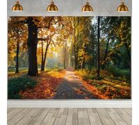 ASDCXZ Fall Forest Photography Backdrop 5x3FT, Autumn Natural Scenery Sunshine Maple Red Tree Leaves Photo Backdrop for Park Wedding Thanksgiving Party Decoration Background Banner Photo Props