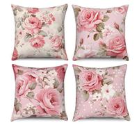 ASDCXZ Flower Pillow Cover 40x40 cm 4pcs Set, Vintage White Rose Flower Leaves Sofa Deco Pillow Covers Pillow Cover Washable Polyester Flax Textile Outdoor Pillow Cover Pillow Cover