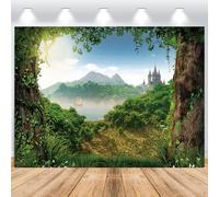 ASDCXZ Forest Backdrop 2.2x1.5m, Fairytale Forest Castle Lake Wonderland Photo Backdrop, Vinyl Photography Backdrop for Birthday Baby Shower Forest Theme Party, Portrait Photo Studios Background