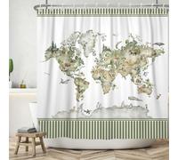 ASDCXZ Funny Shower Curtain 180x200 cm, Green Stripes Funny Animals World Map White Washable Bath Shower Curtains Polyester Textile Waterproof Shower Curtain for Bathtub with 12 Hooks