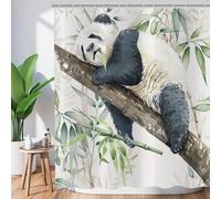 ASDCXZ Funny Shower Curtain 180x200 cm, Watercolor Funny Lazy Panda Food Green Bamboo Leaves White Bath Washable Shower Curtains Polyester Textile Waterproof Bath Curtain for Bathtub with 12 Hooks