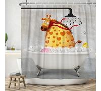 ASDCXZ Funny Shower Curtain 180x240 cm, Vintage Background Funny Giraffe Bathing Duck Kids Bath Washable Shower Curtains Polyester Textile Waterproof Bath Curtain for Bathtub with 12 Hooks