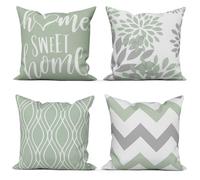 ASDCXZ Green Cushion Cover 45x45 Set of 4, Modern Green White Geometry Pattern Square Sofa Decorative Pillow Cushion Covers, Home Sweet Home Farmhouse Washable Polyester Textile Outdoor Pillowcase
